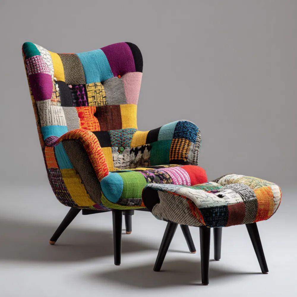 Relaxsessel (80x90x100 cm) Patchwork Stoff Bunt – Vintage Stil