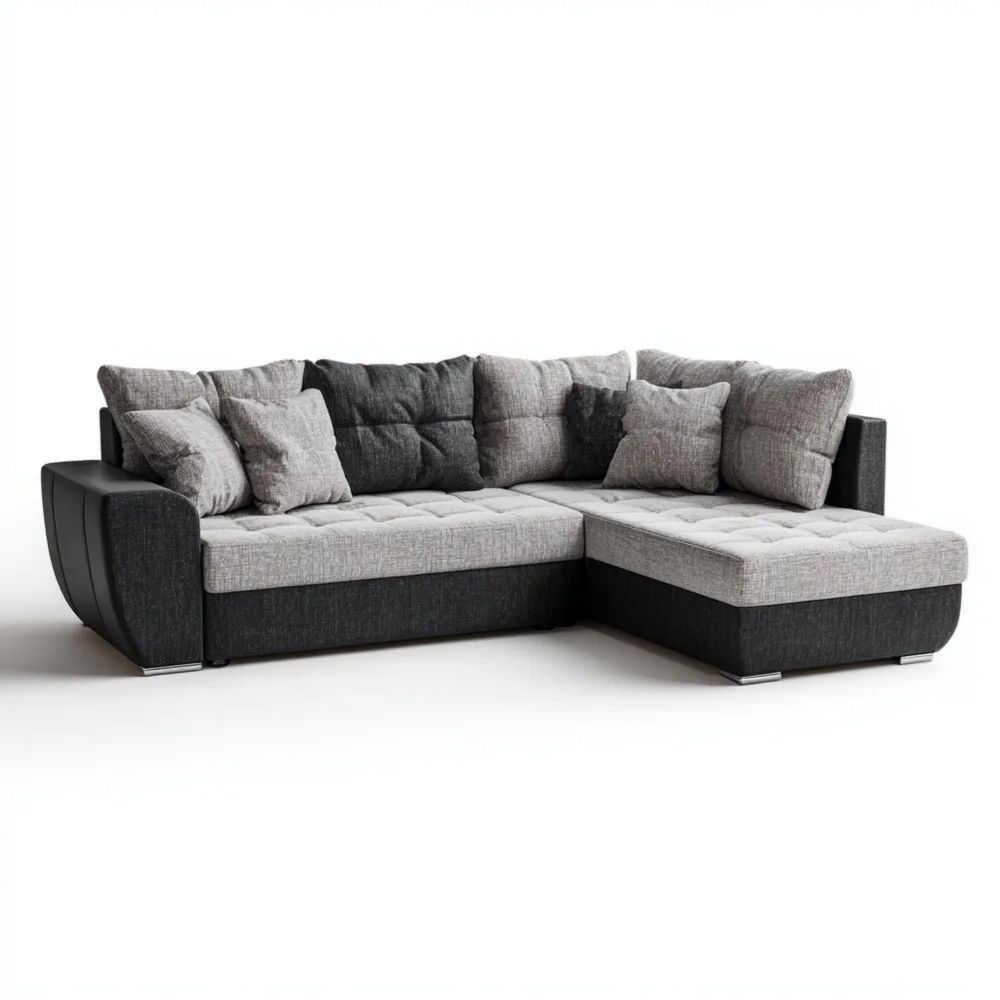 Ecksofa Stoff 250x150x90 cm – Hellgrau/Dunkelgrau – Modernes Design