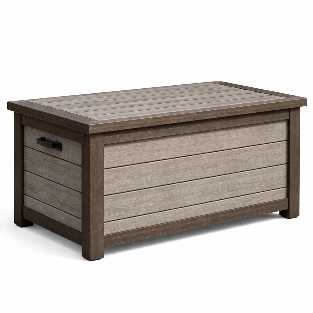 Contenitore da esterno in legno composito marrone con maniglie-TRENDYNESTLIVING