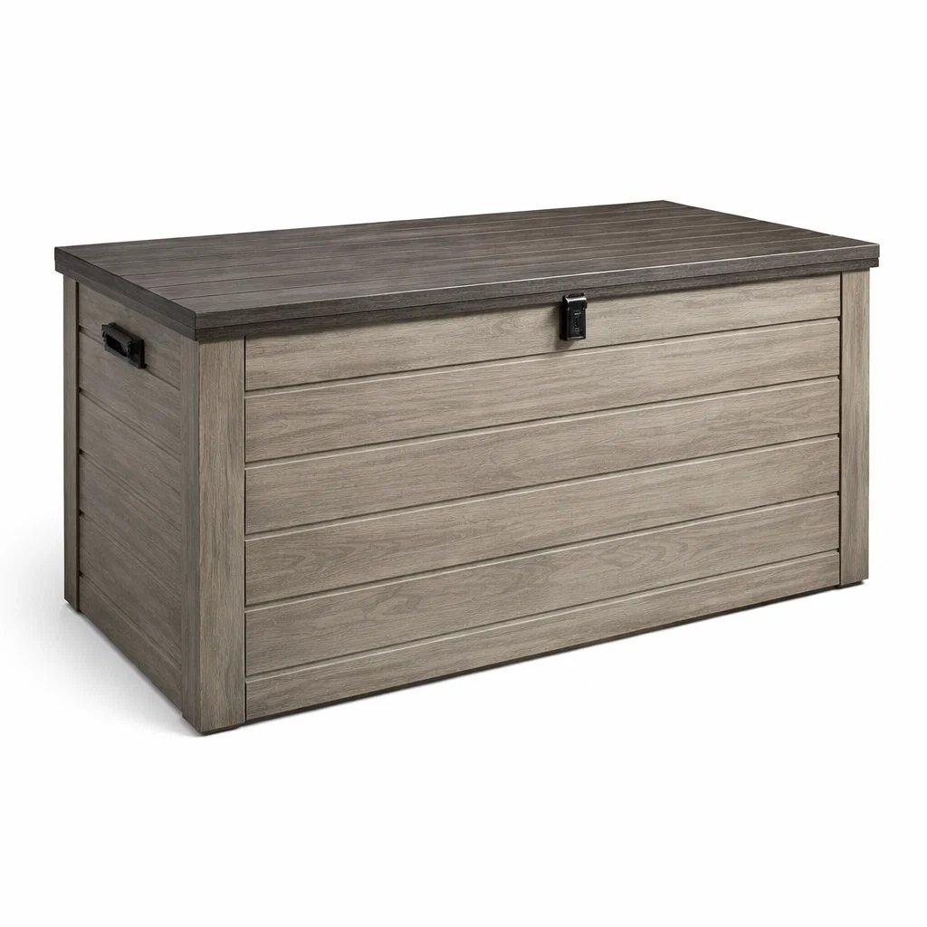 Contenitore da esterno in resina effetto legno 145x70x60 cm marrone-TRENDYNESTLIVING