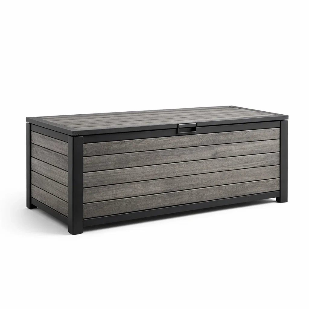 Contenitore rettangolare in legno e metallo grigio-TRENDYNESTLIVING
