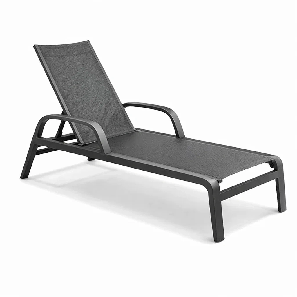 Lettino prendisole in alluminio e tessuto textilene nero-TRENDYNESTLIVING