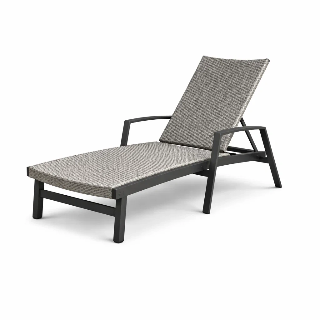 Lettino in rattan sintetico grigio con struttura in alluminio-TRENDYNESTLIVING