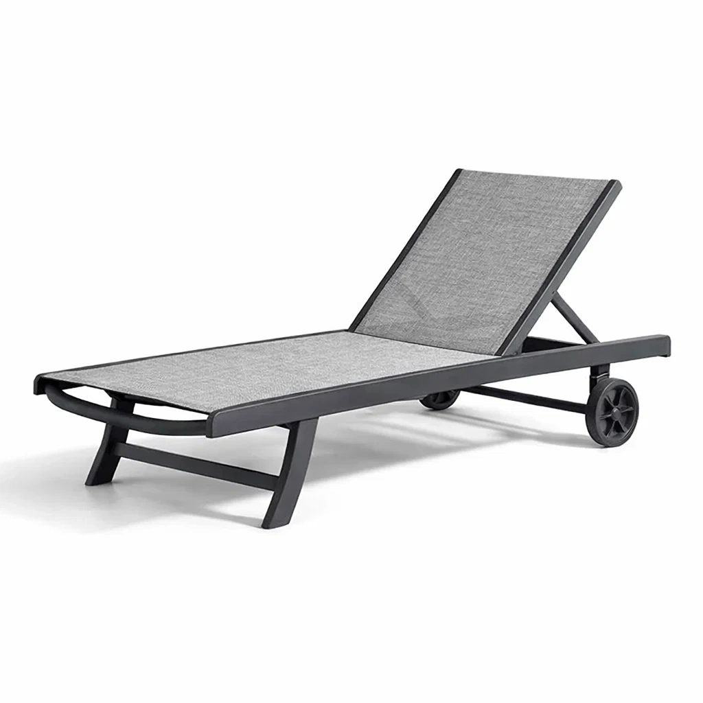 Lettino prendisole in alluminio e textilene grigio con schienale regolabile-TRENDYNESTLIVING