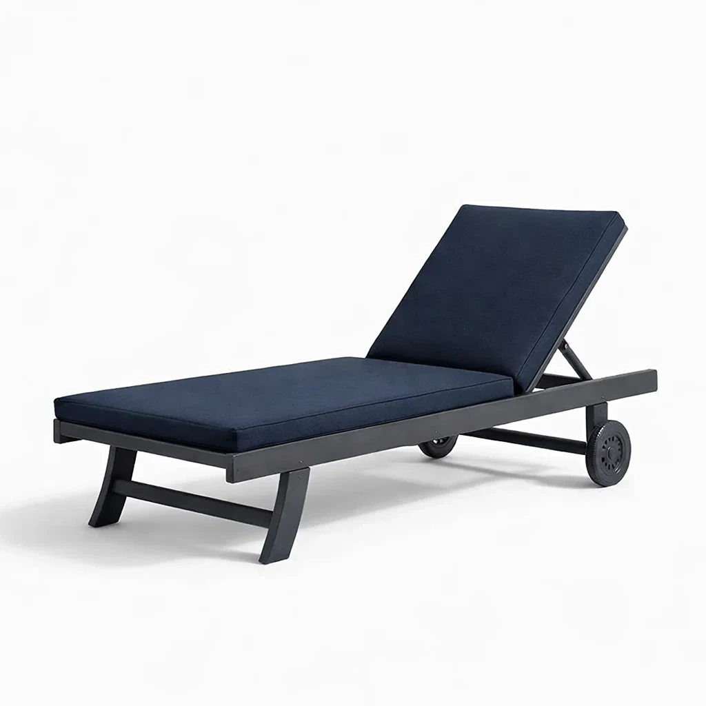 Lettino prendisole in alluminio e tessuto blu con ruote-TRENDYNESTLIVING