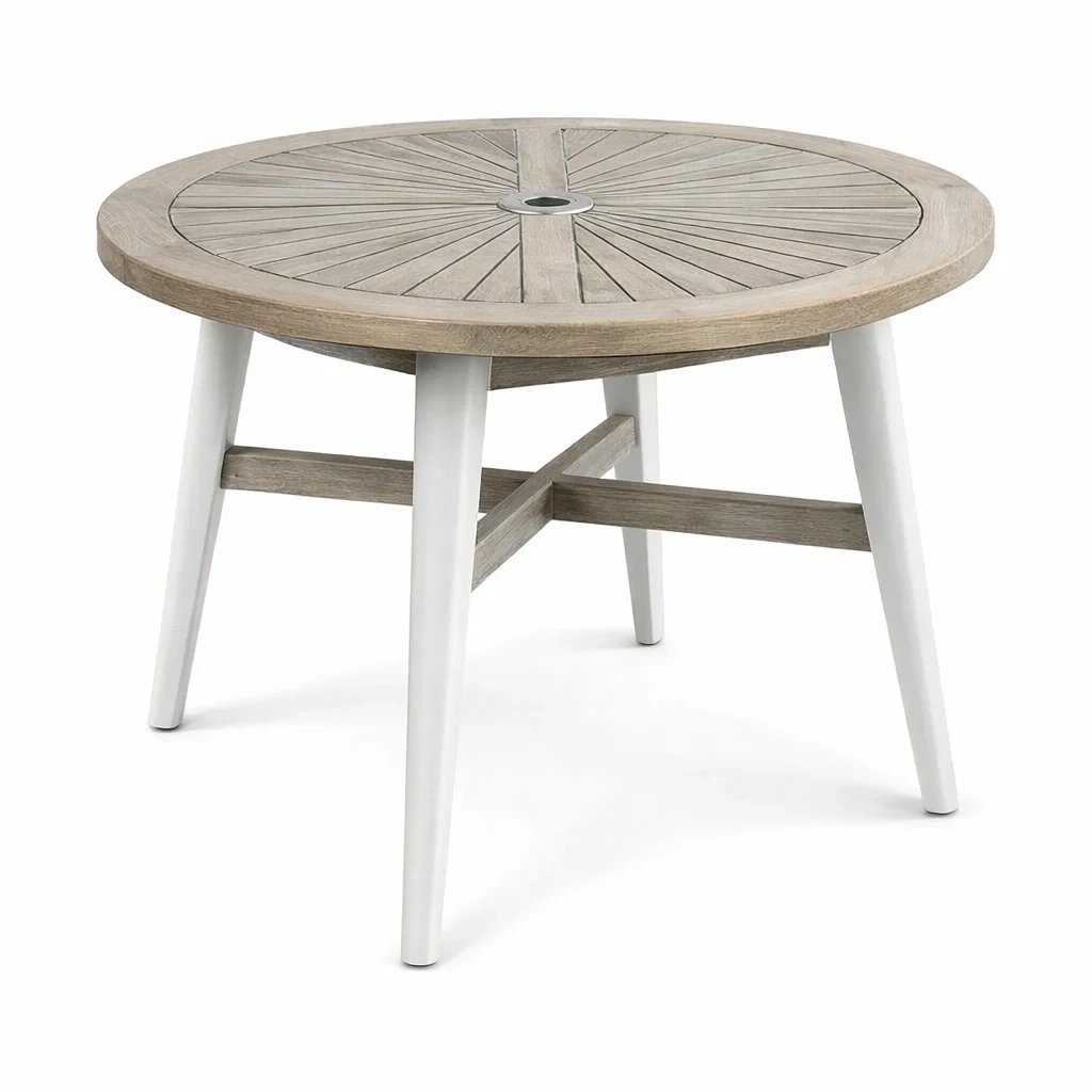 Tavolo rotondo in legno e metallo naturale e bianco-TRENDYNESTLIVING