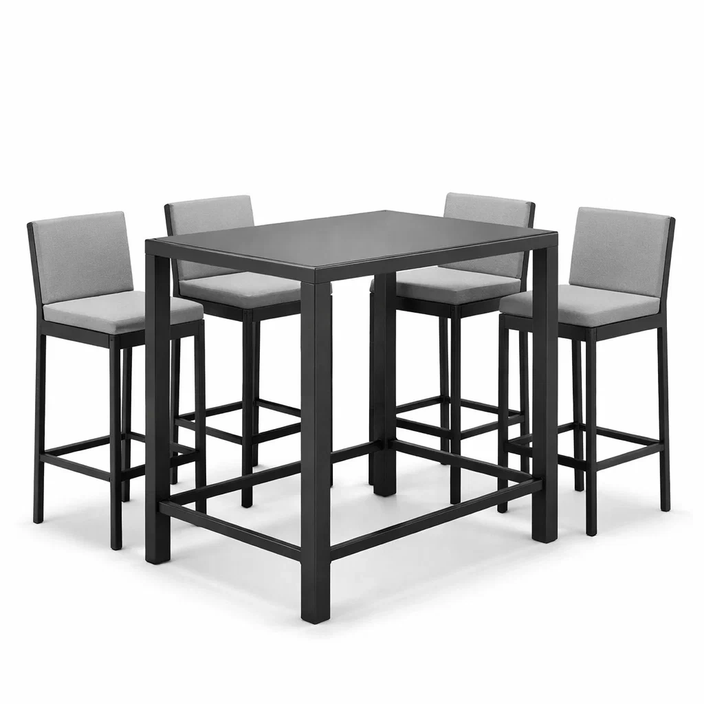 Set da bar con tavolo e 4 sgabelli in acciaio e tessuto poliestere-TRENDYNESTLIVING