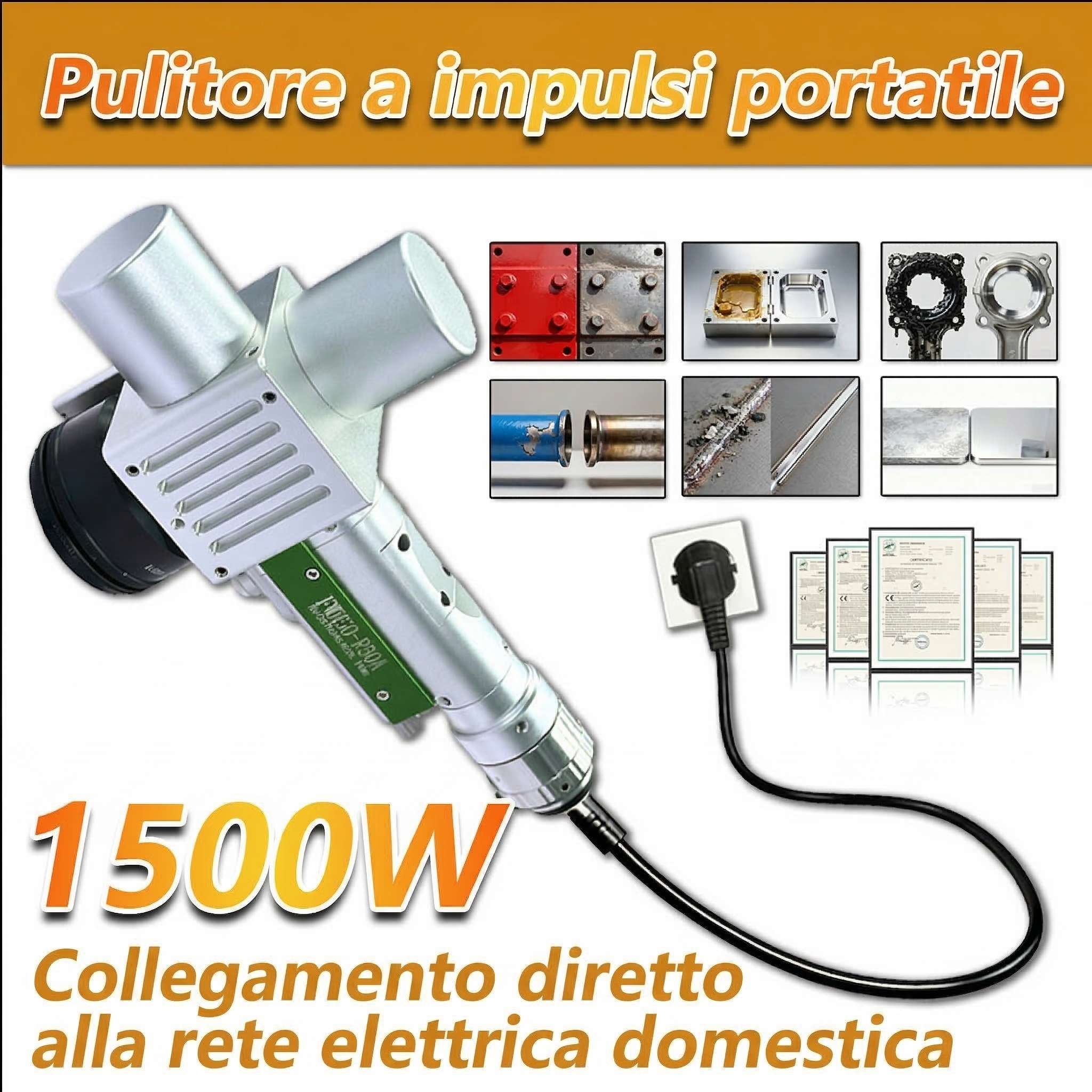 Una macchina utilizzata per la rimozione di ruggine, vernice e strati di ossido. Macchina per la pulizia laser a fibra pulsata.