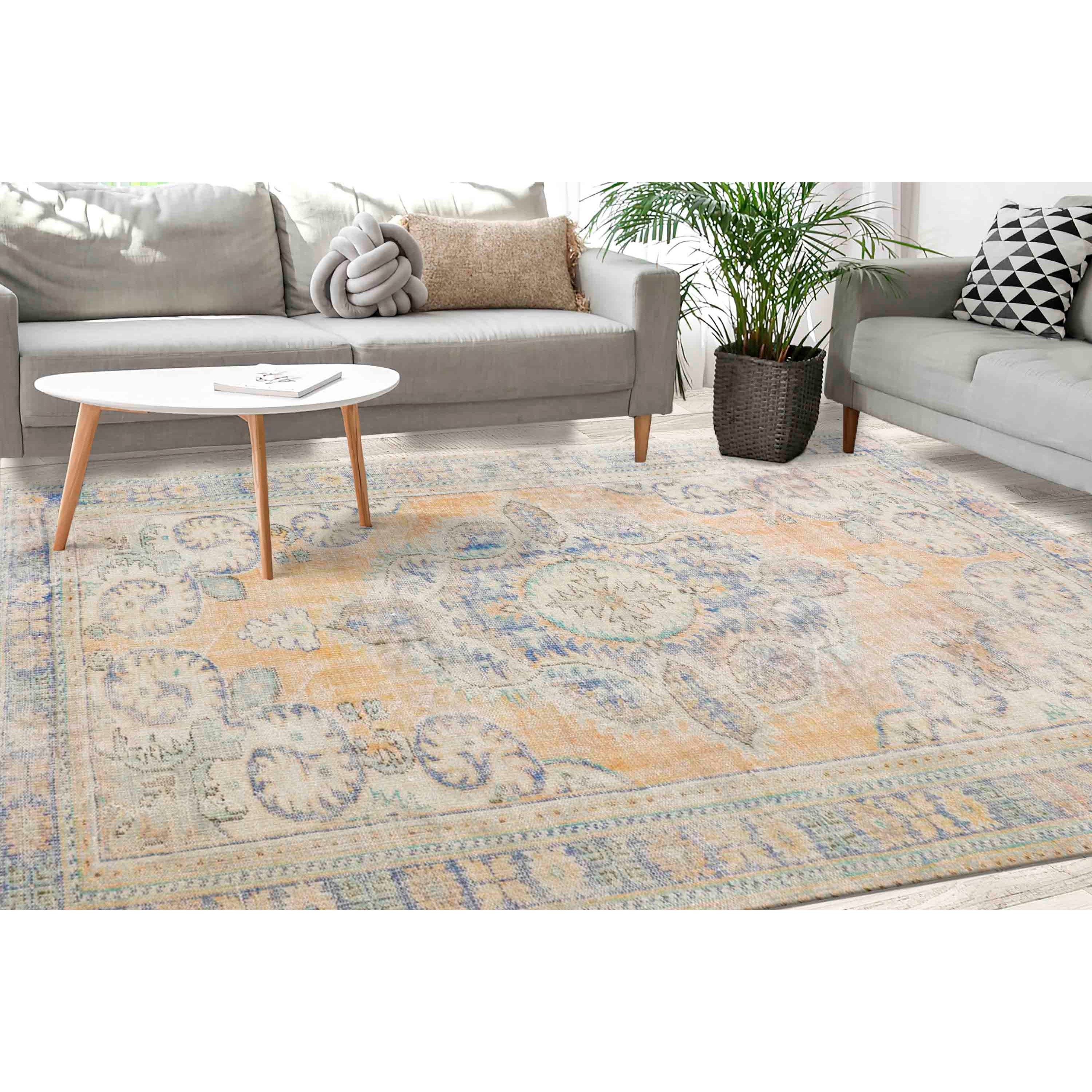 Mustard-colored rug, printed rug for office decor, small soft salon rug, plush soft rug