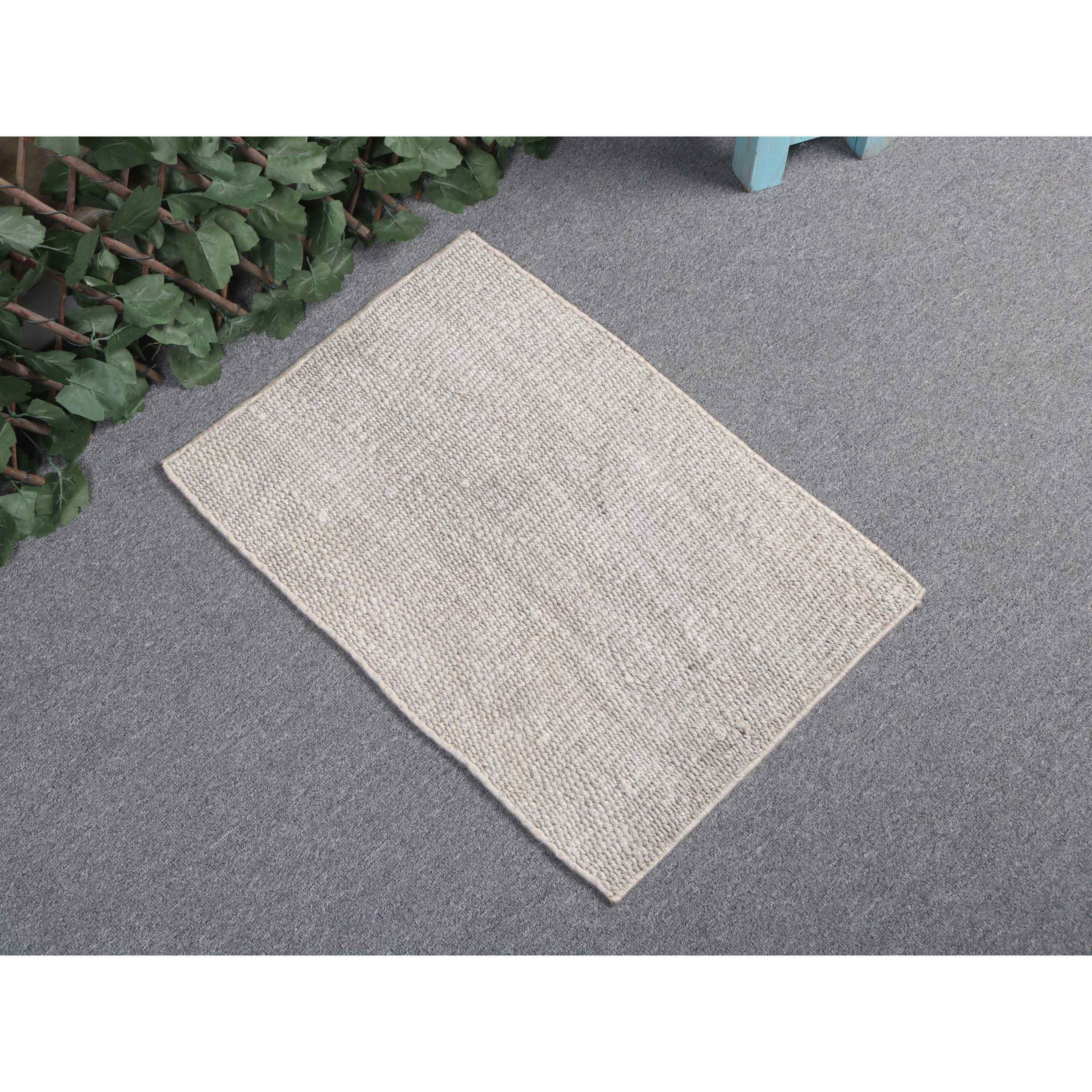 Turkish vintage rug, small rug, solid gray rug