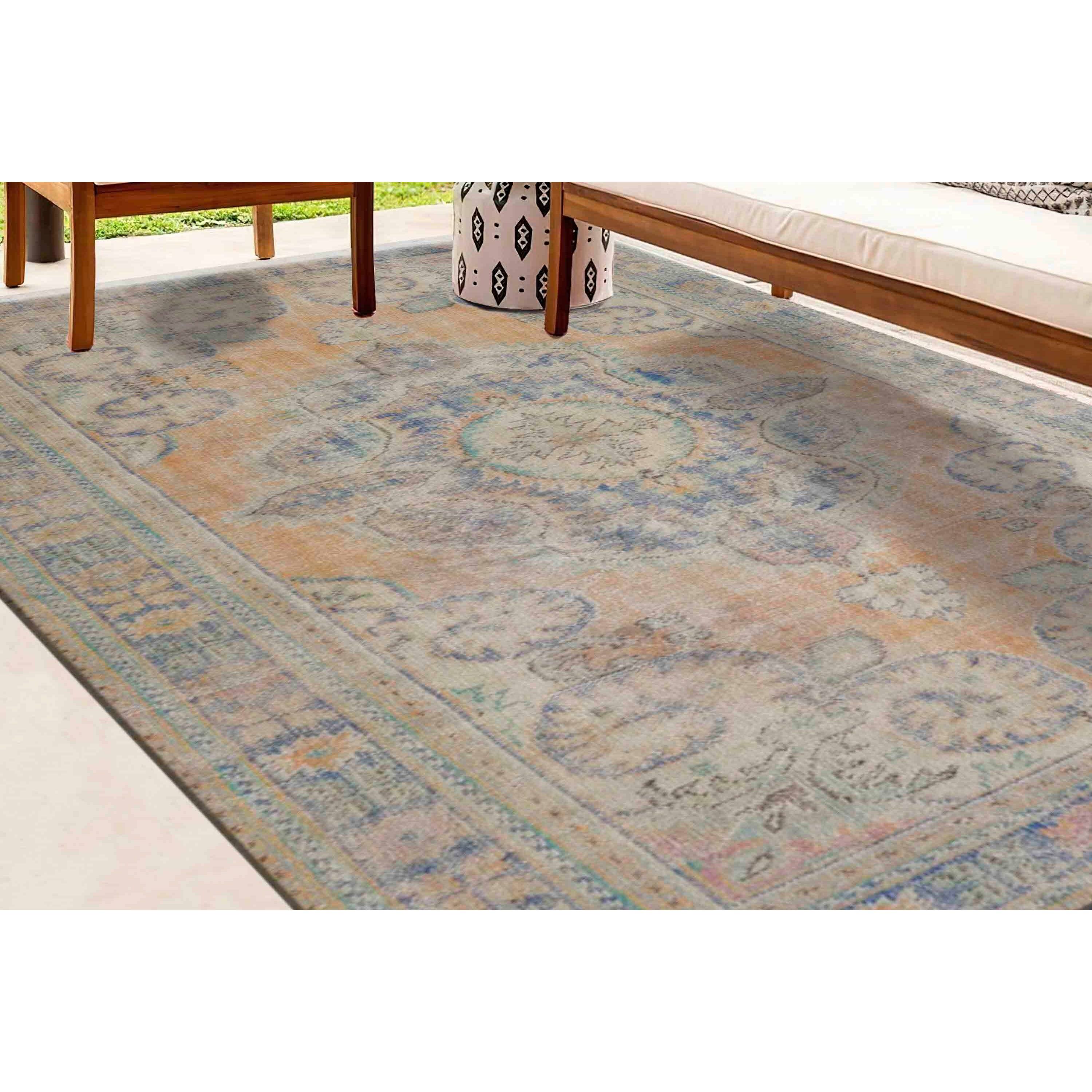 Mustard-colored rug, printed rug for office decor, small soft salon rug, plush soft rug