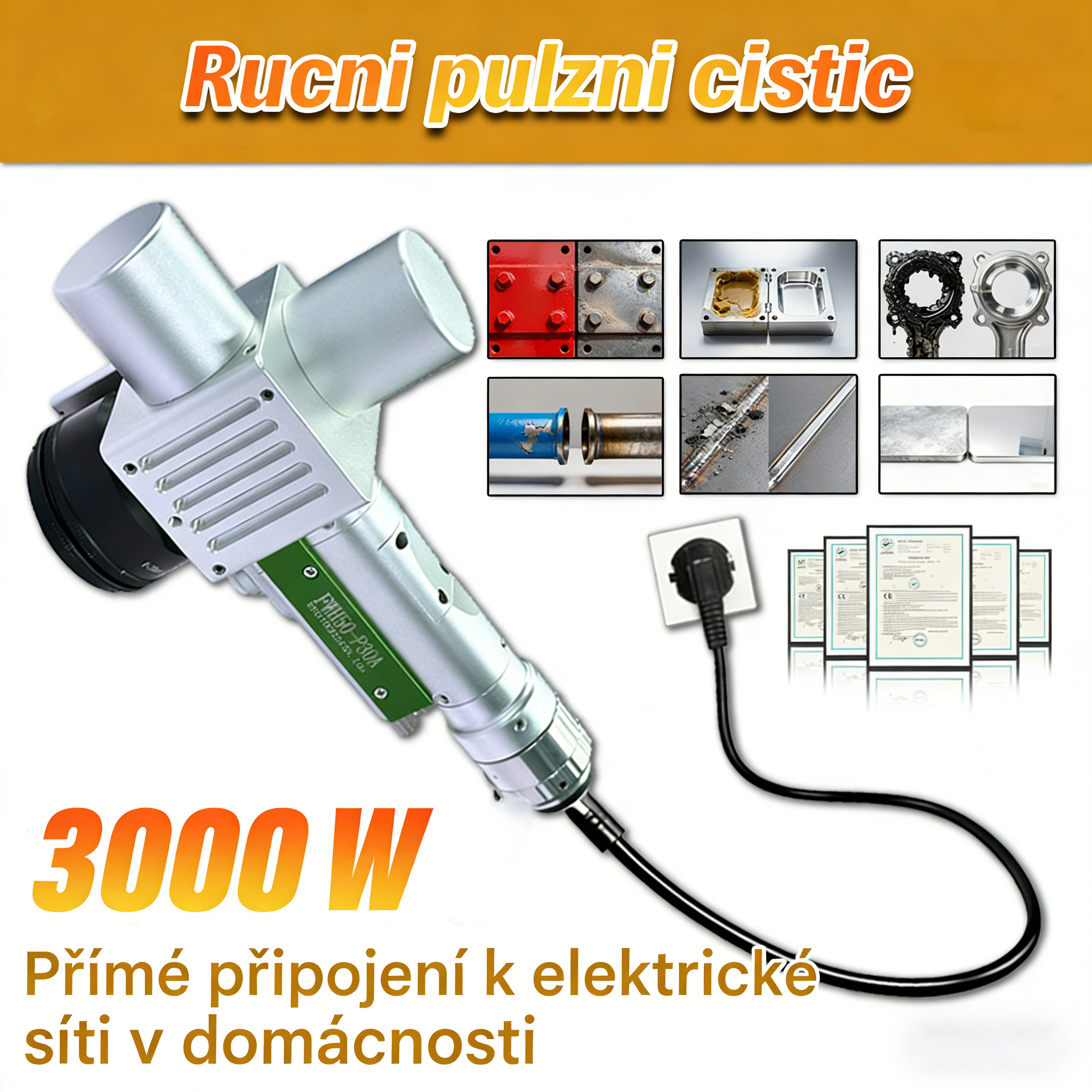 Ruční pulzní čistič FWH50-P30A: Podporuje 11 různých 7úrovňových čisticích programů, což umožňuje snadné přepínání mezi různými režimy čištění.