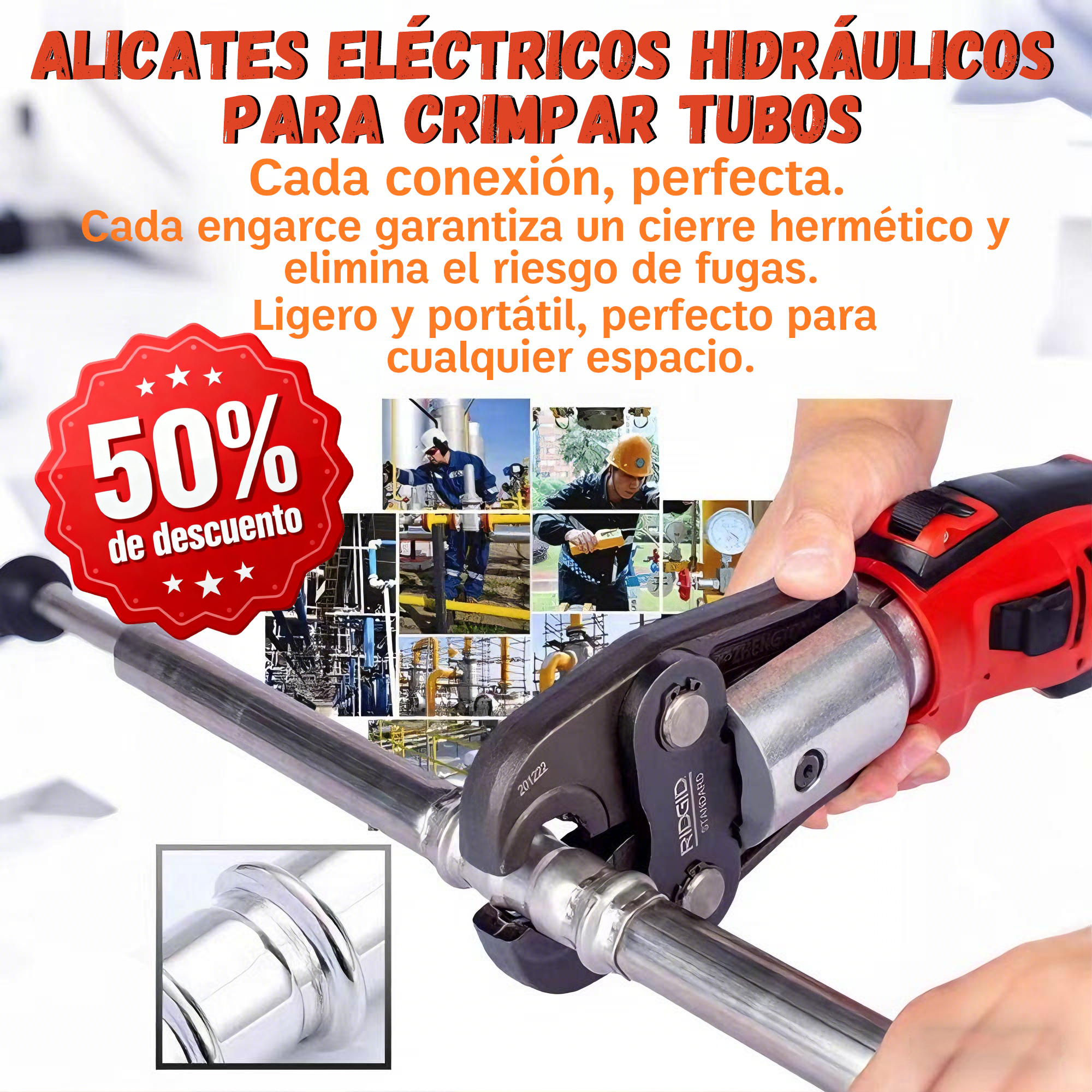 Kit de herramientas de prensado compacto RIDGID, modelo 57373 RP 241, con abrazadera ProPress de 1/2".