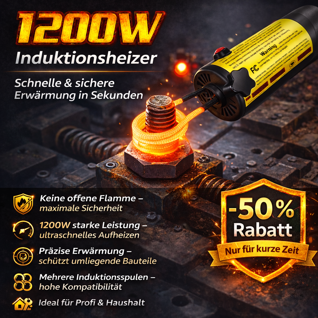 Handliches magnetisches Induktionsheizgerät | Betriebsbereit in 30 Sekunden · Funkenfrei · Konstante Temperaturregelung · Professionelles Heizgerät