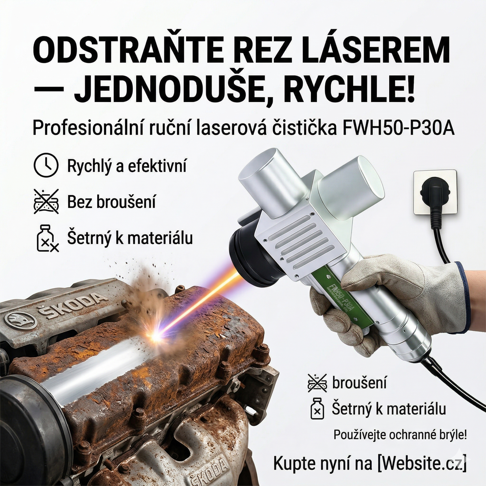 Ruční pulzní čistič FWH50-P30A: Podporuje 11 různých 7úrovňových čisticích programů, což umožňuje snadné přepínání mezi různými režimy čištění.