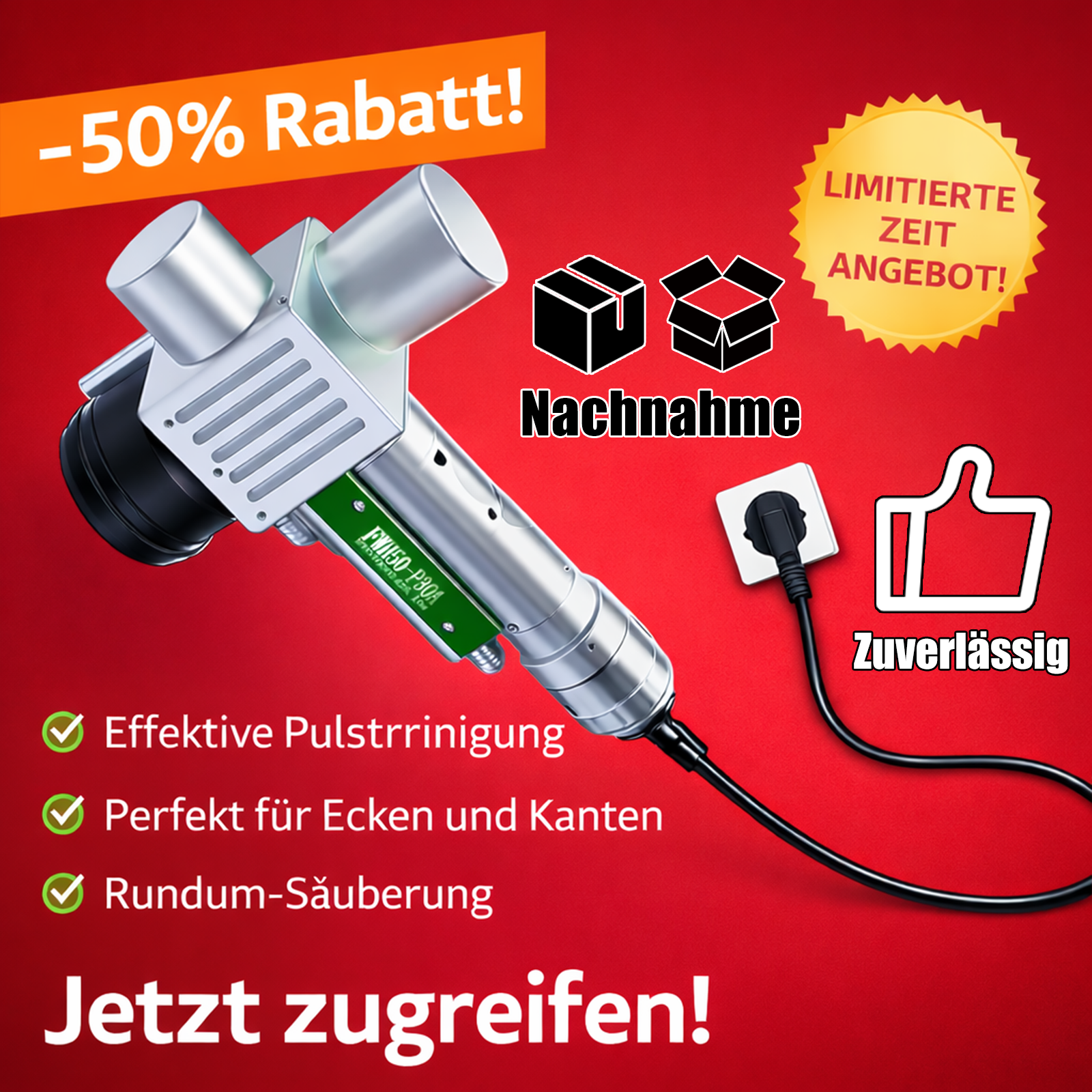 Handgehaltene Pulsenreinigung FWH50-P30A：Unterstützt 11 Reinigungsprogramme und ermöglicht einfaches Umschalten zwischen verschiedenen Prozessen.