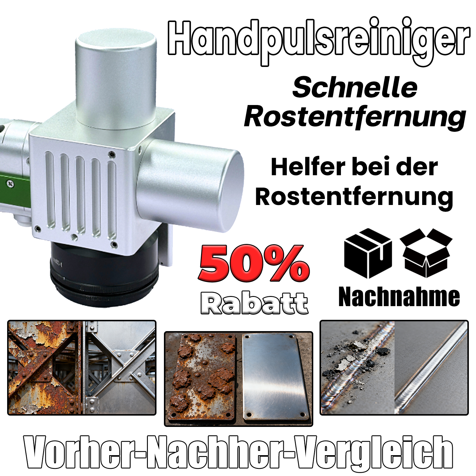 Handgehaltene Pulsenreinigung FWH50-P30A：Unterstützt 11 Reinigungsprogramme und ermöglicht einfaches Umschalten zwischen verschiedenen Prozessen.