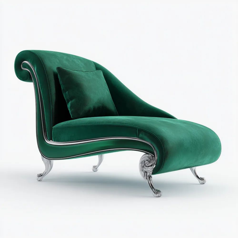 Chaise Longue in Velluto 160x85x85 cm – Verde Smeraldo – Design Classico