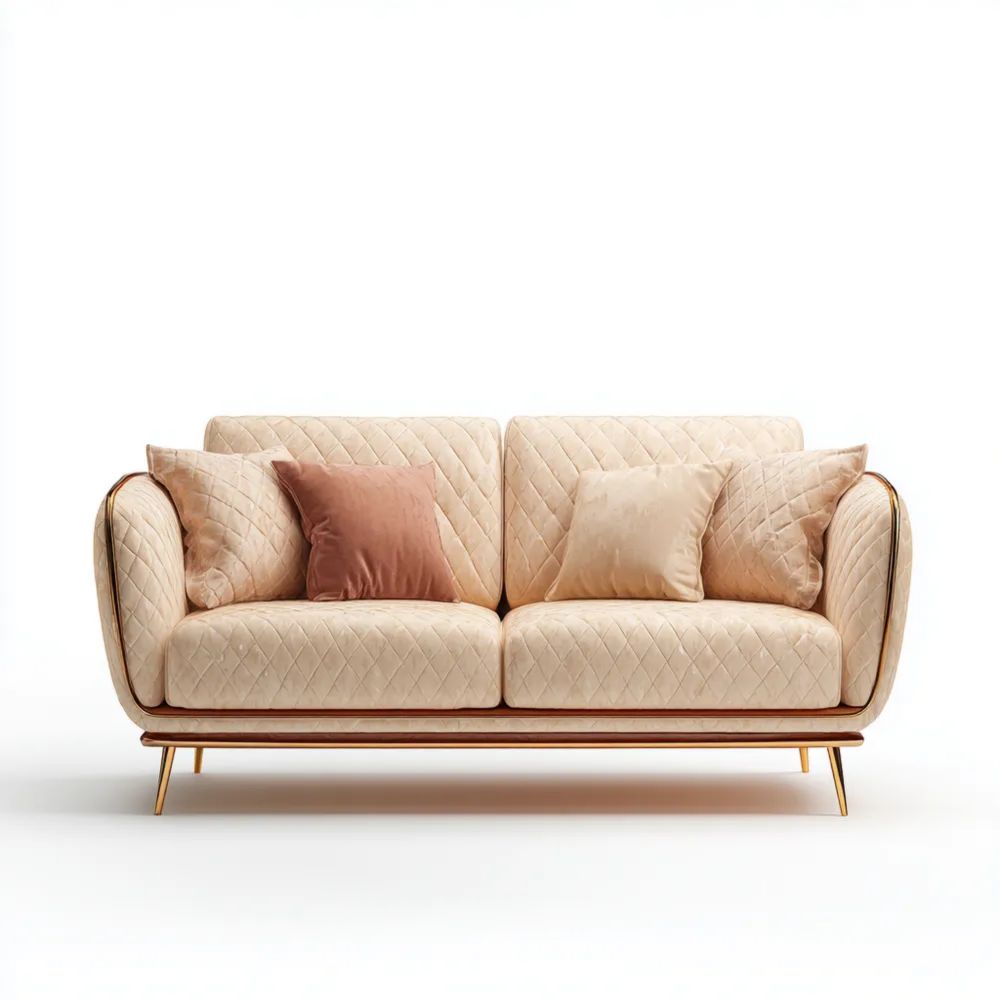 Divano a due posti in velluto 150x85x90 cm - Beige - Design Moderno