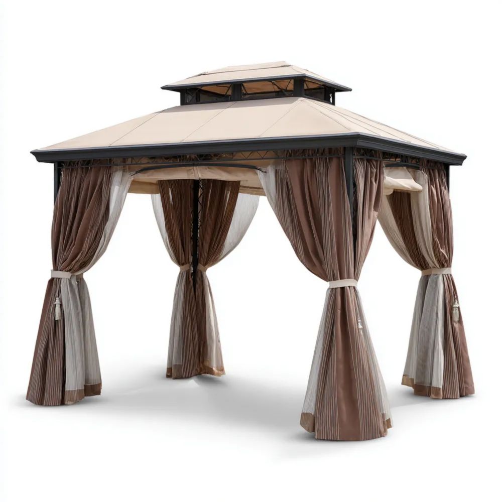 Pergola da Giardino 300x300x270 cm con Tenda Beige/Marrone - Design Classico