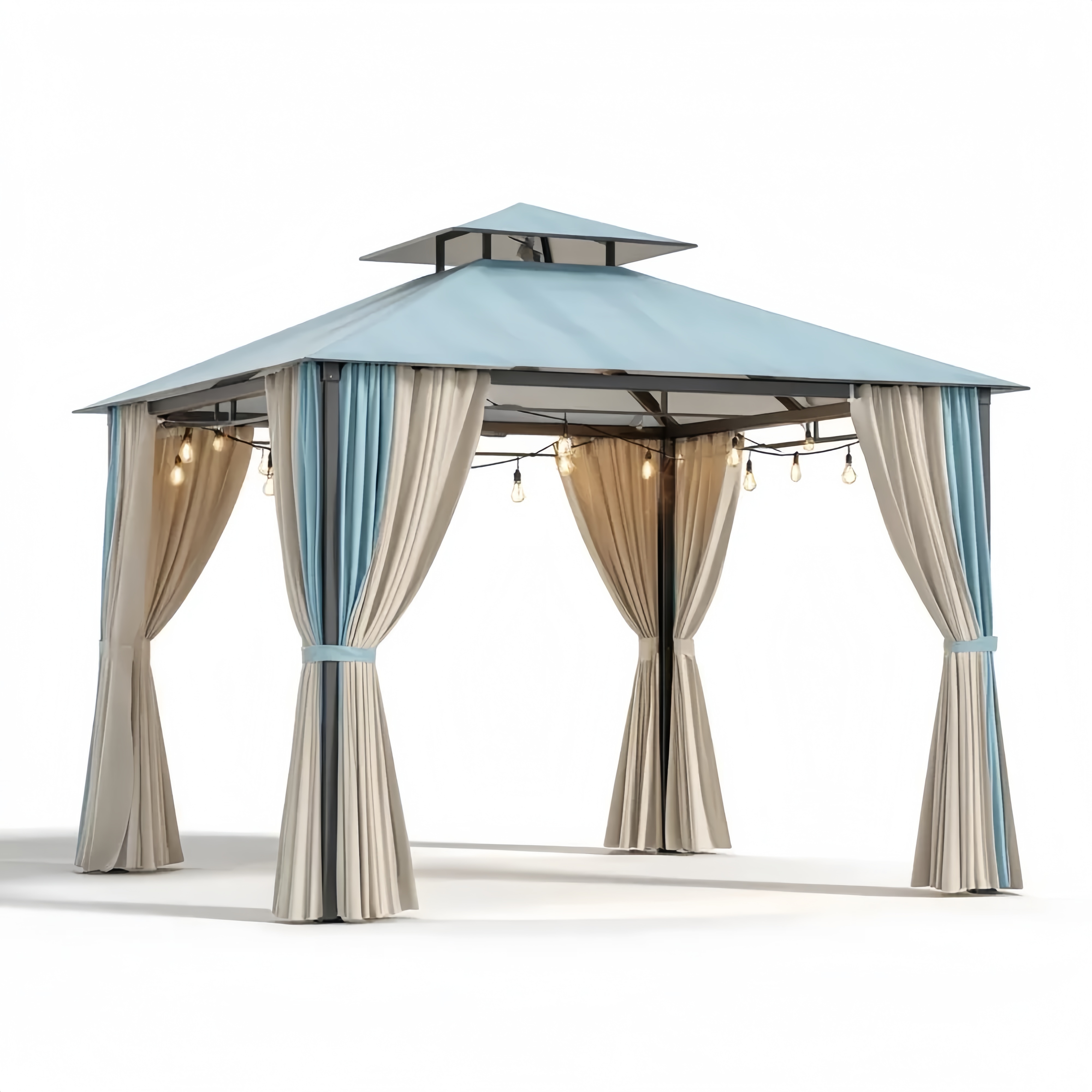Pergola in Metallo 4x3x2.7 m - Tessuto Idrorepellente - Blu e Beige - Design Moderno