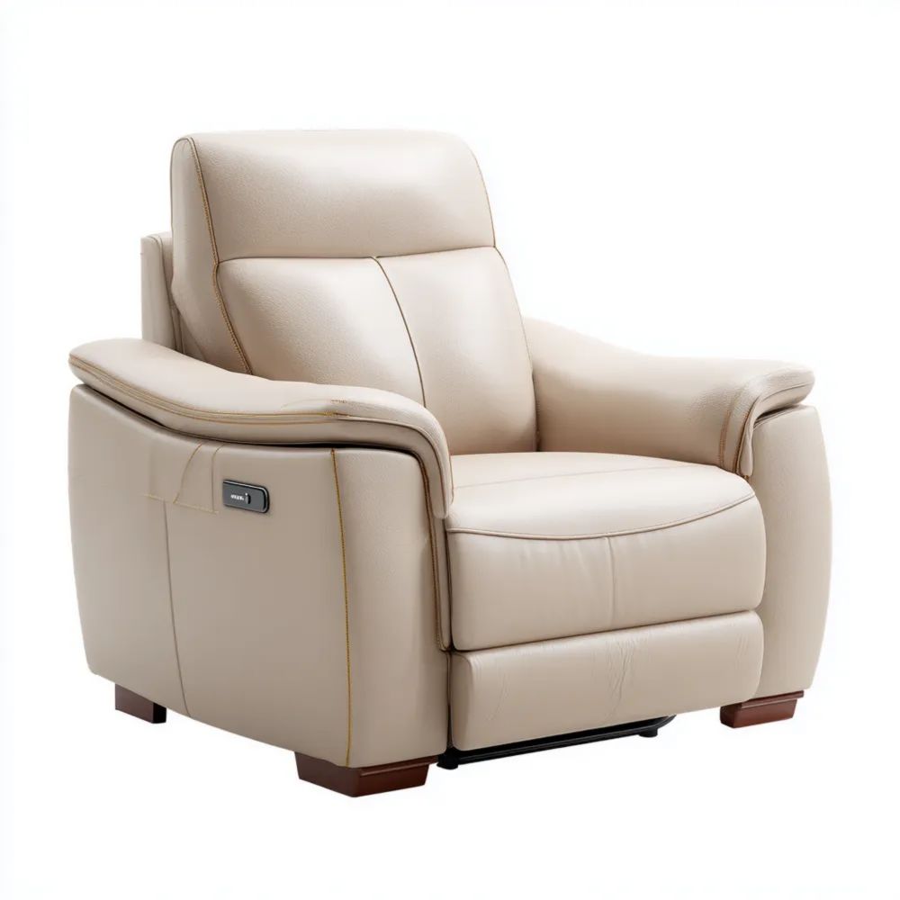 Poltrona reclinabile in pelle 95x100x90 cm - Beige - Design ergonomico