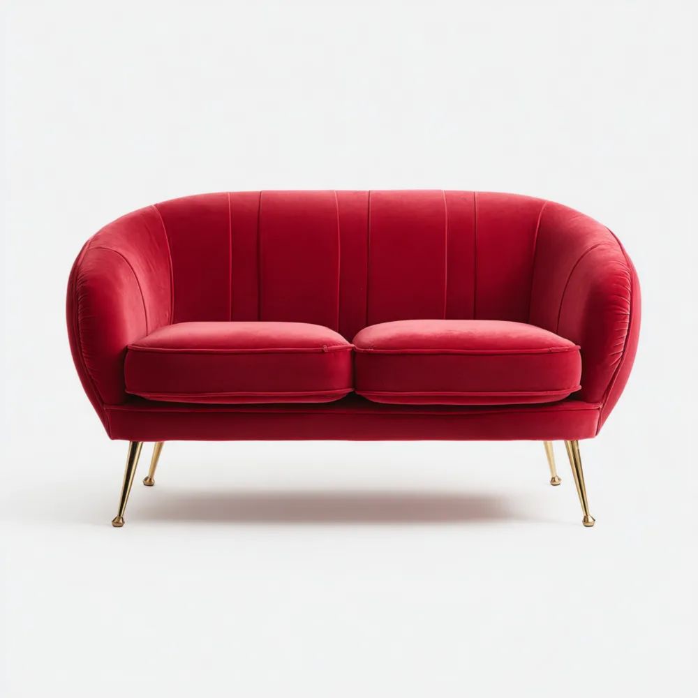 Divano a due posti 150x85x75 cm - Velluto Rosso - Design Moderno