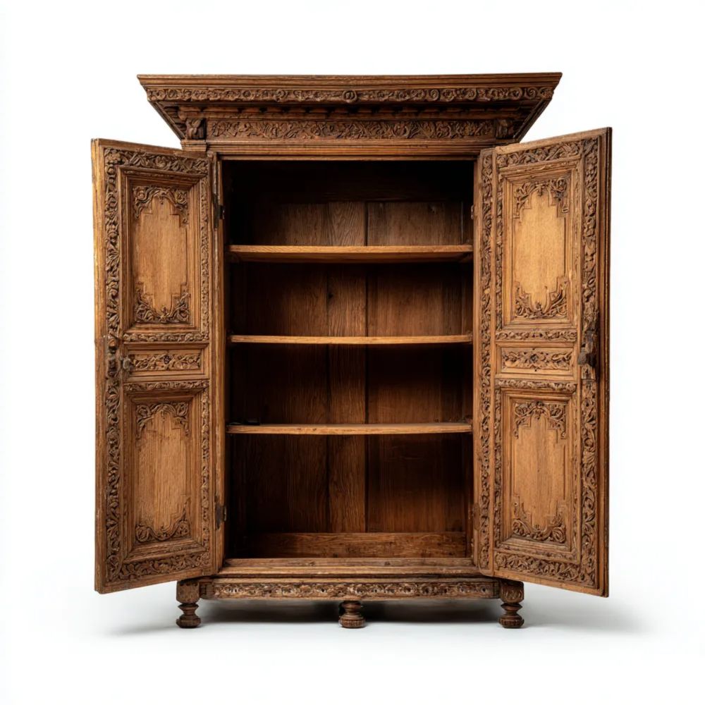 Armadio intagliato in legno massello 120x45x190 cm - Design classico