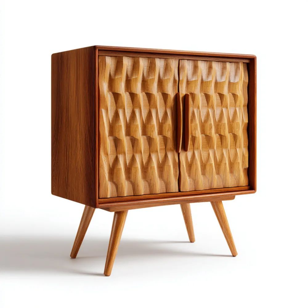 Credenza in legno massello intagliato 80x40x100 cm - Naturale - Design retrò