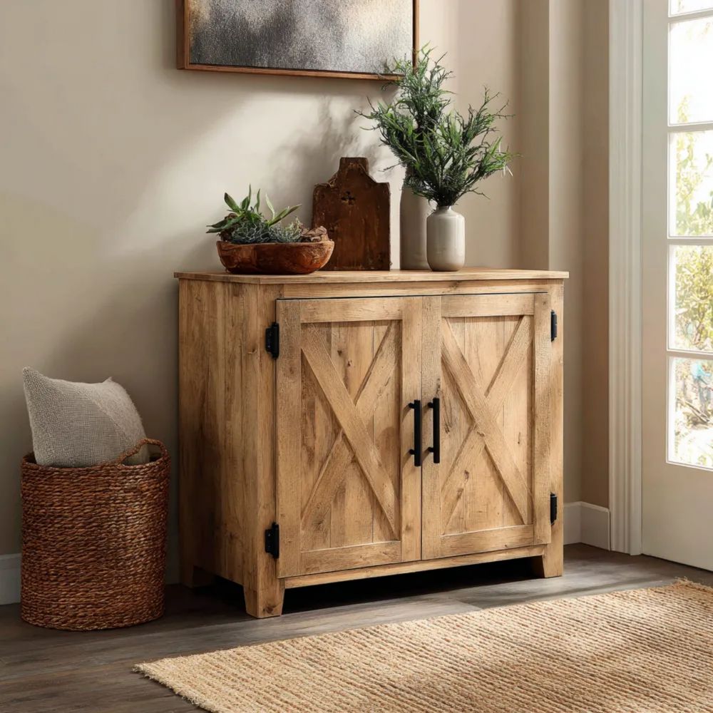 Credenza in legno massello 80x40x75 cm - Rovere Chiaro - Design Rustico