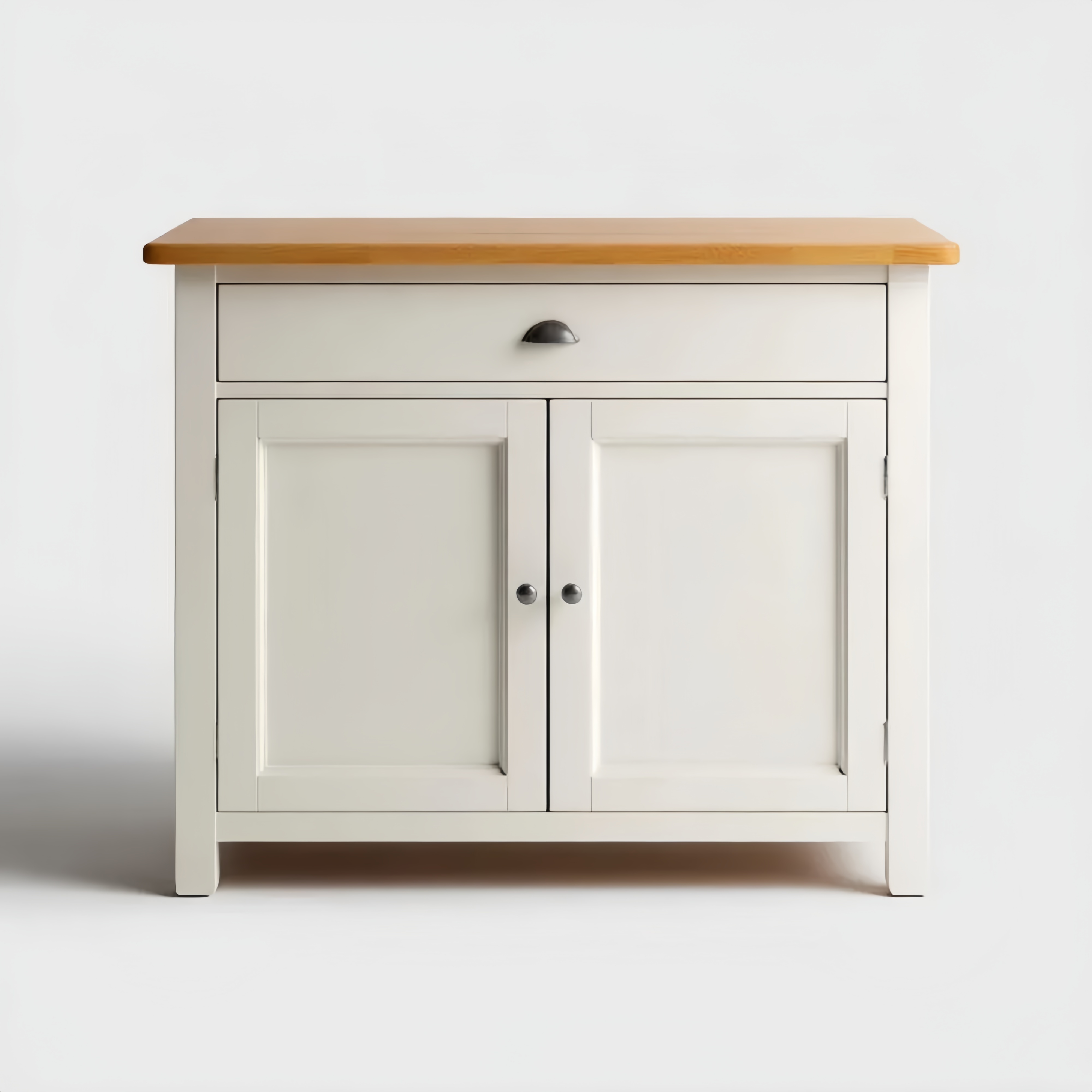 Credenza con 2 Ante e 1 Cassetto Legno Massello 100x45x80 cm - Bianco/Legno Naturale - Stile Classico