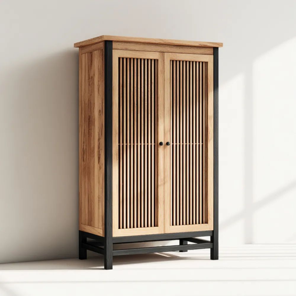 Armadio in legno massello 180x80x40 cm - Naturale e Nero - Design Moderno
