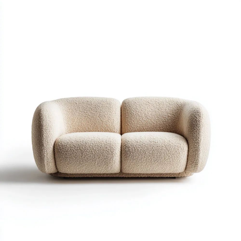 Divano a due posti in tessuto bouclé 150x90x85 cm - Crema - Design moderno