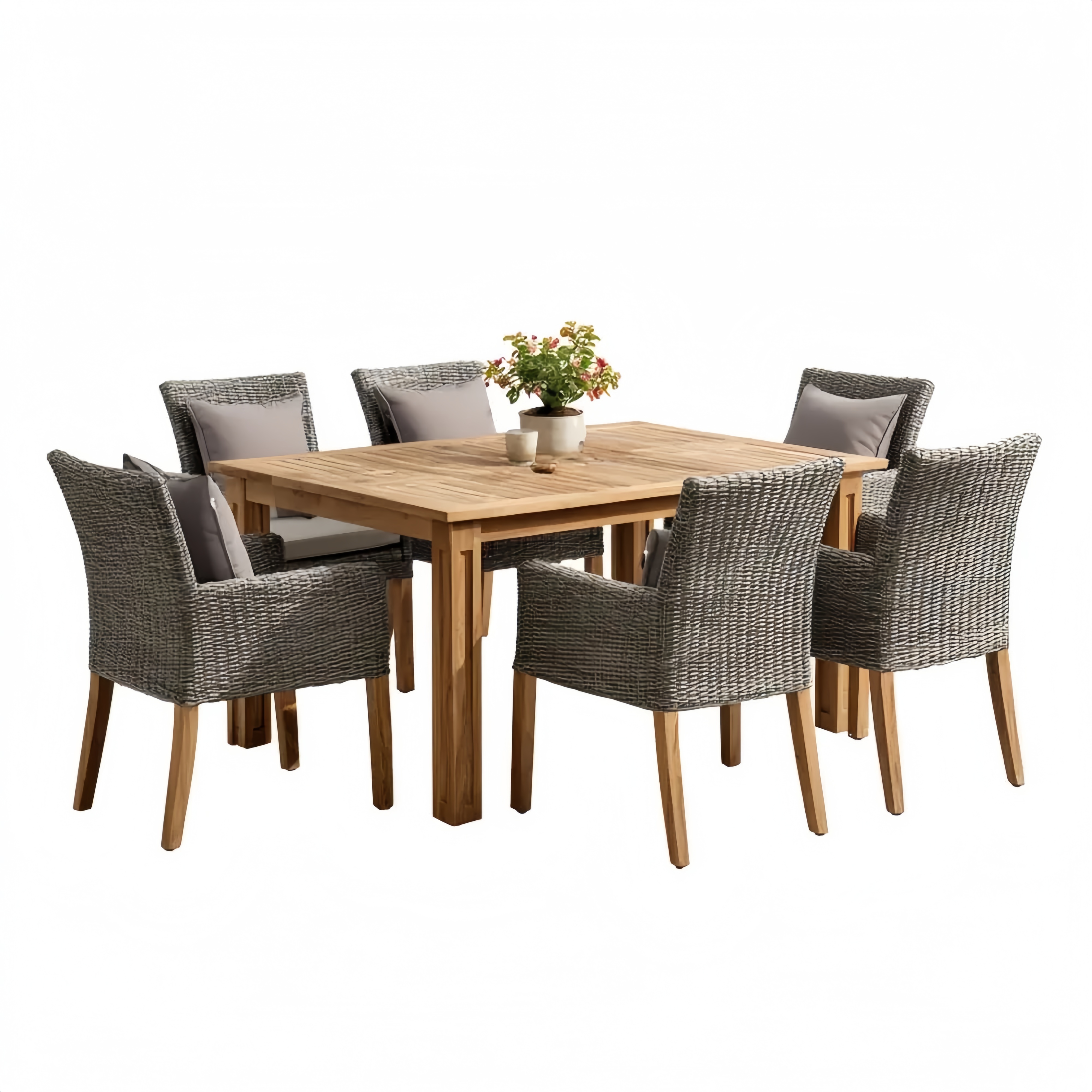 Set da pranzo per esterno in legno e rattan 150x90x75 cm - Grigio/Naturale - Design moderno