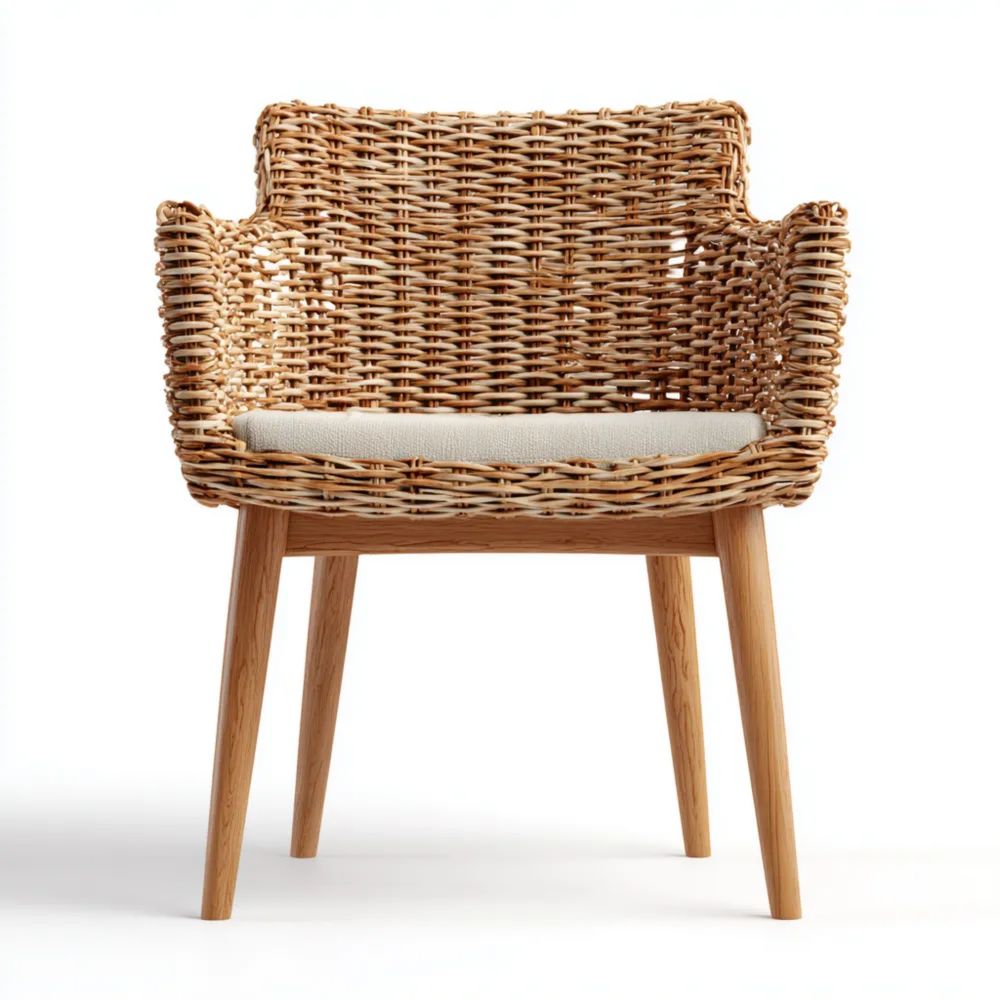 Sedia da esterno in rattan con cuscino 45x50x80 cm - Design Naturale/Beige