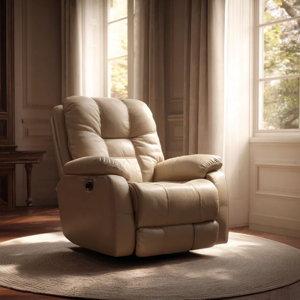 Poltrona Relax in Pelle Regolabile 85x90x105 cm - Crema - Design Moderno