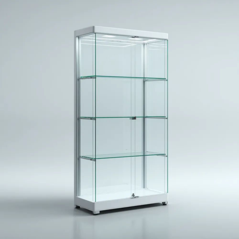 Vetrina in vetro e metallo 90x40x180 cm con ripiani - Trasparente/Argento