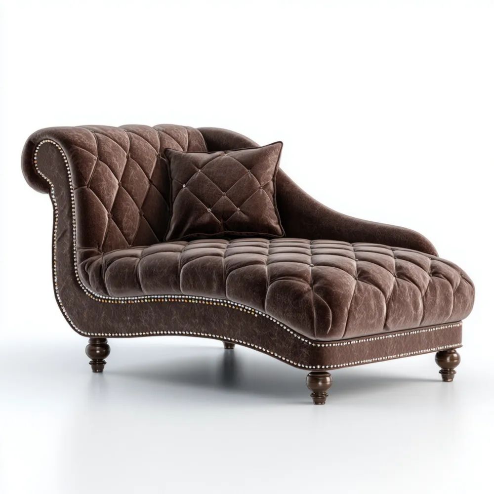 Chaise Longue 150x75x85 cm in Velluto Marrone Design Classico