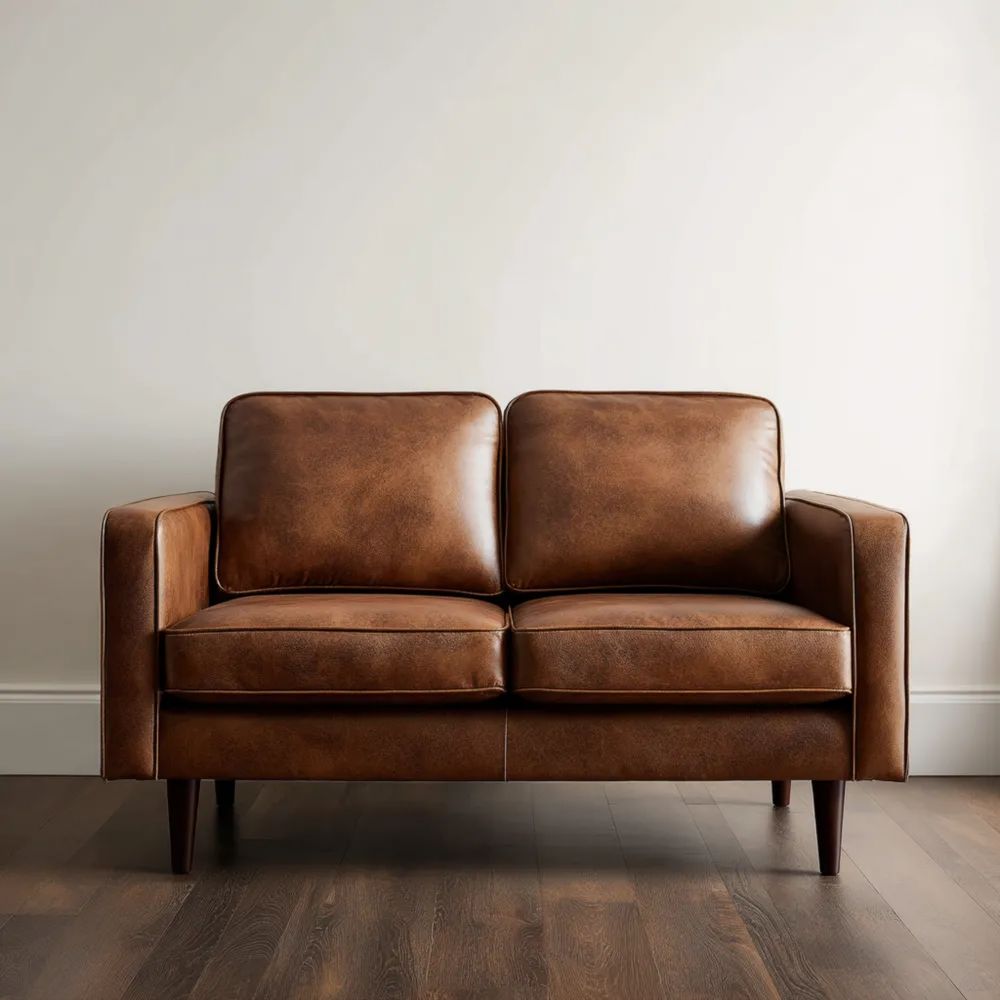 Divano a due posti in pelle Marrone - Design moderno 150x85x80 cm