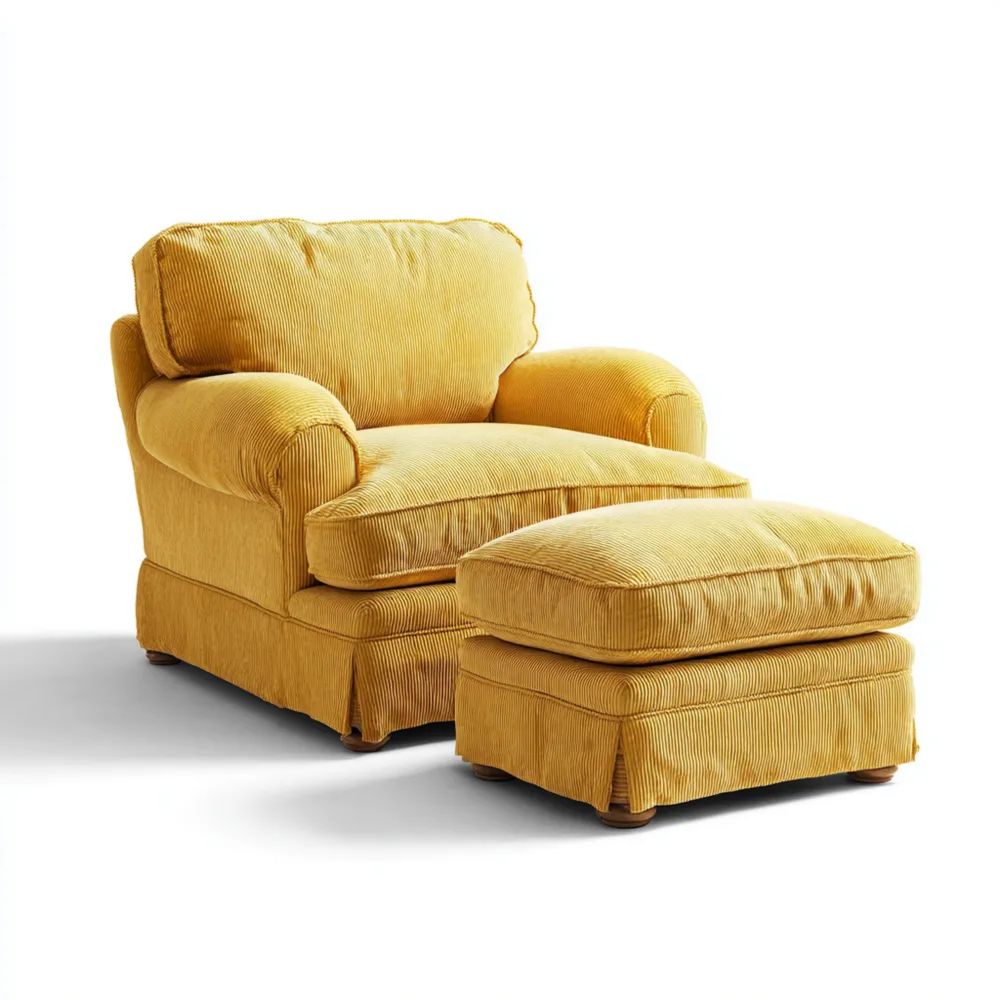 Poltrona relax in velluto a coste 90x85x70 cm con poggiapiedi 60x50x40 cm - Giallo - Design classico