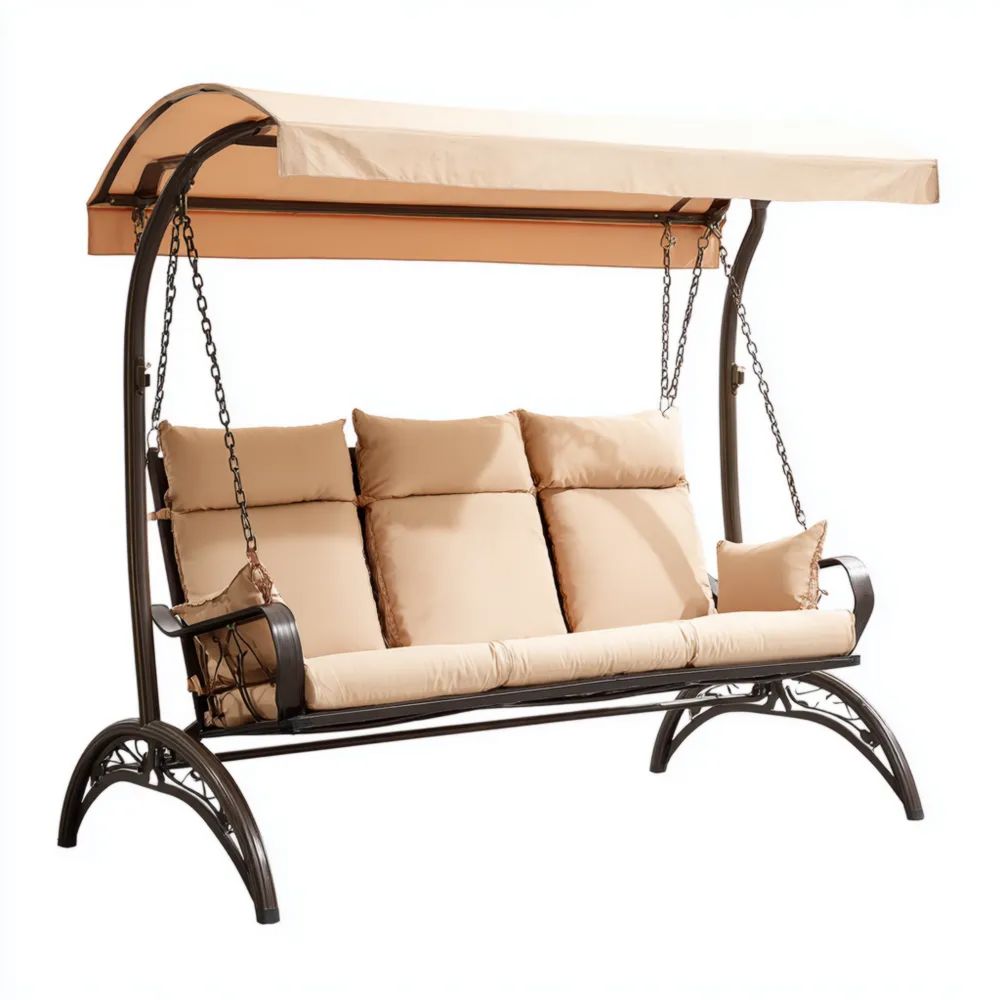 Altalena da giardino in acciaio e tessuto 200x120x164 cm con tettuccio inclinabile – Beige