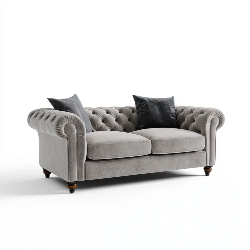 Divano a due posti in velluto 150x90x75 cm - Grigio Chiaro - Design classico