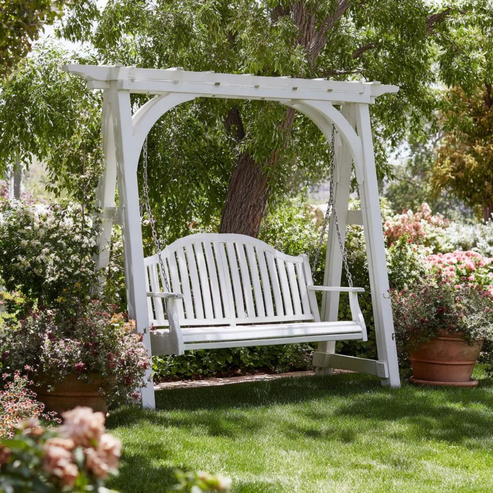 Altalena da giardino in legno Bianco – 150x120x200 cm – Design classico