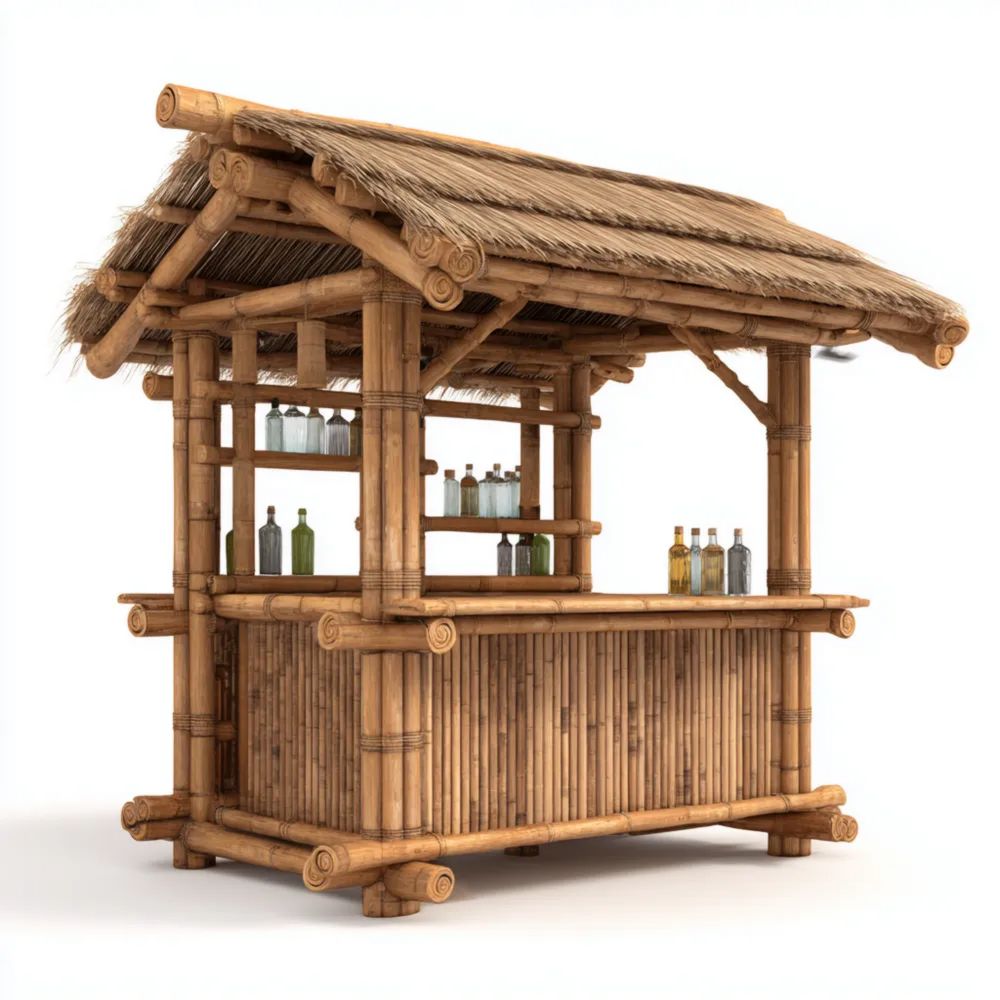 Bancone da bar in bambù per esterni 200x100x250 cm - Design tropicale