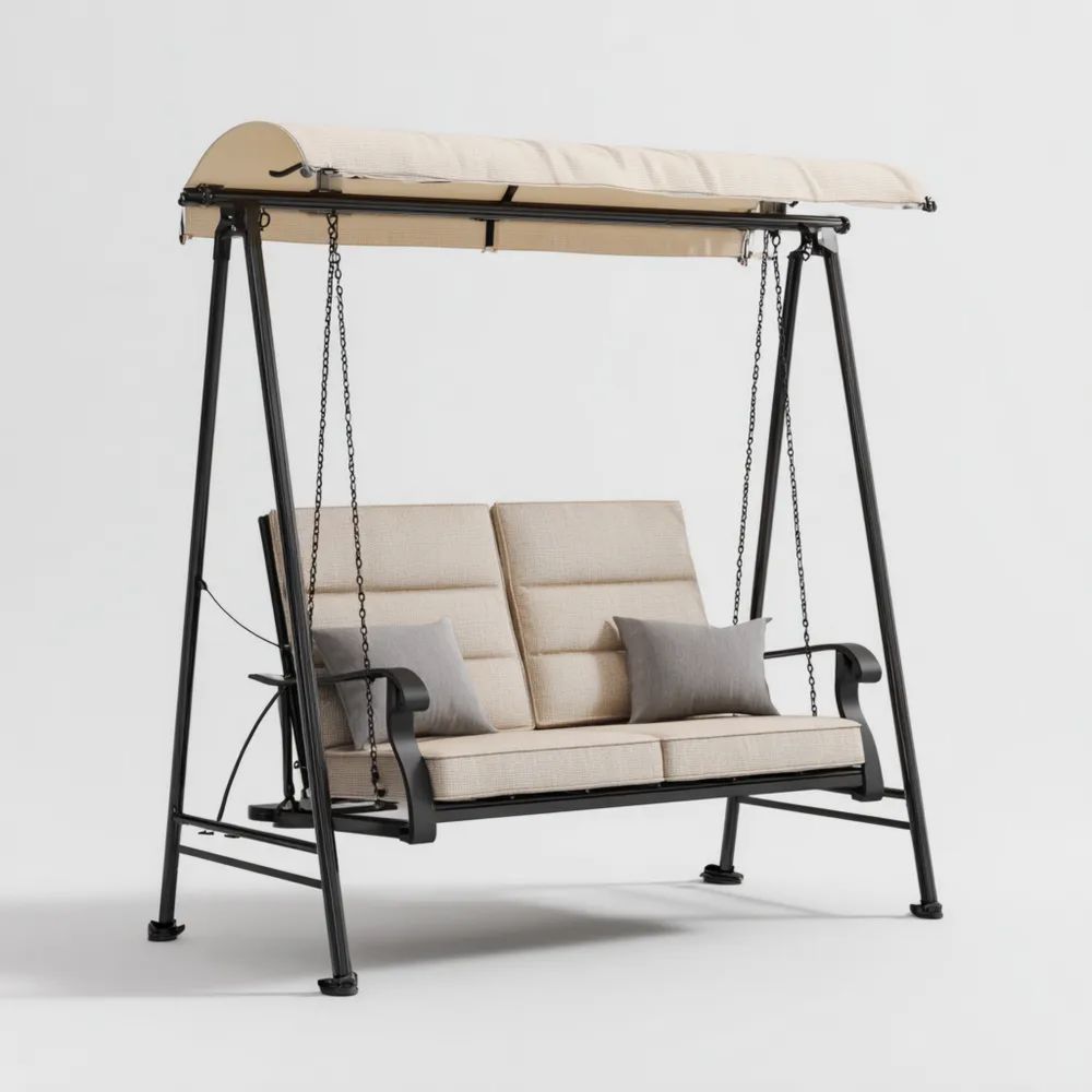 Dondolo da giardino in metallo 170x110x160 cm con seduta imbottita 2 posti Beige