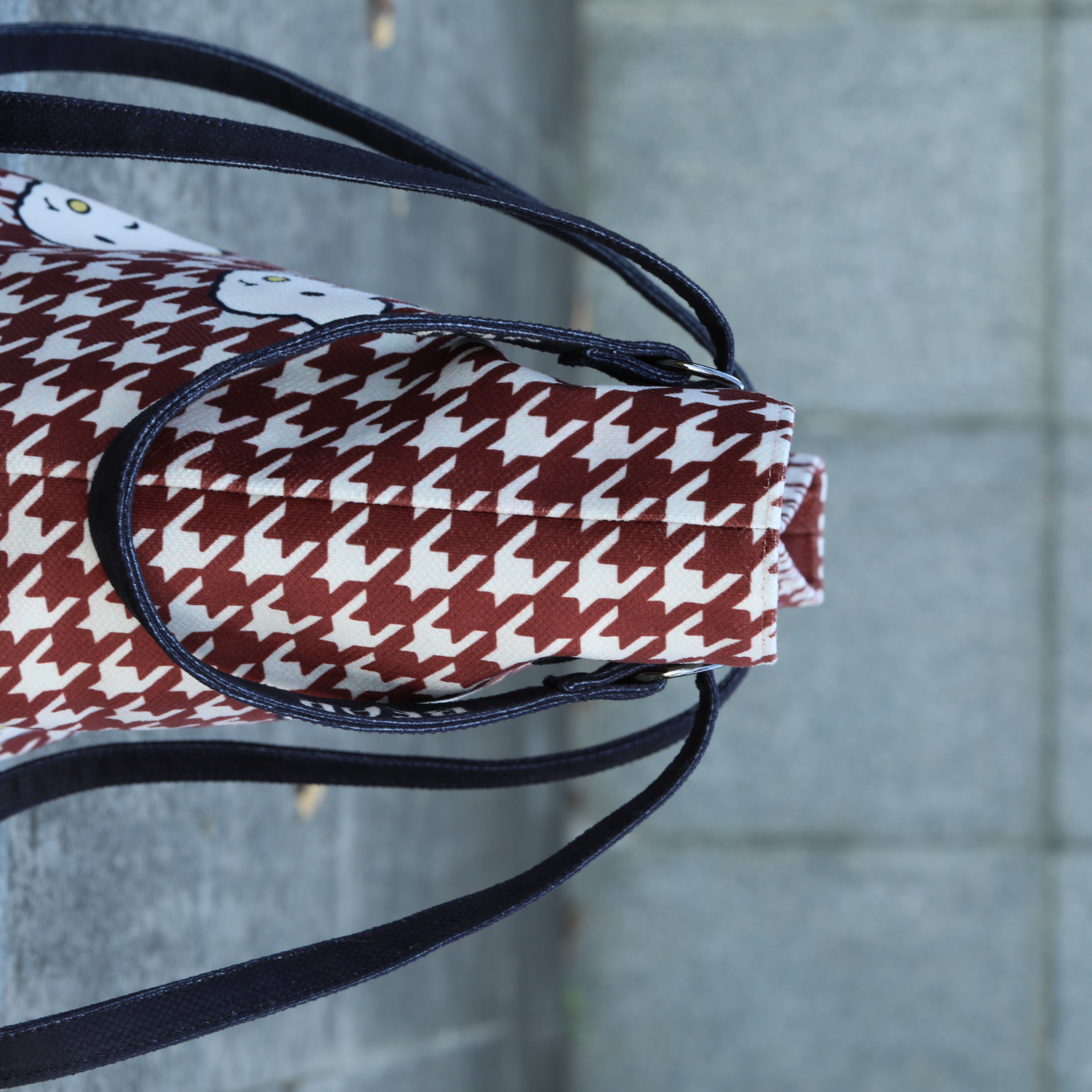 Cute Red Plaid Tote Bag with Cartoon Print