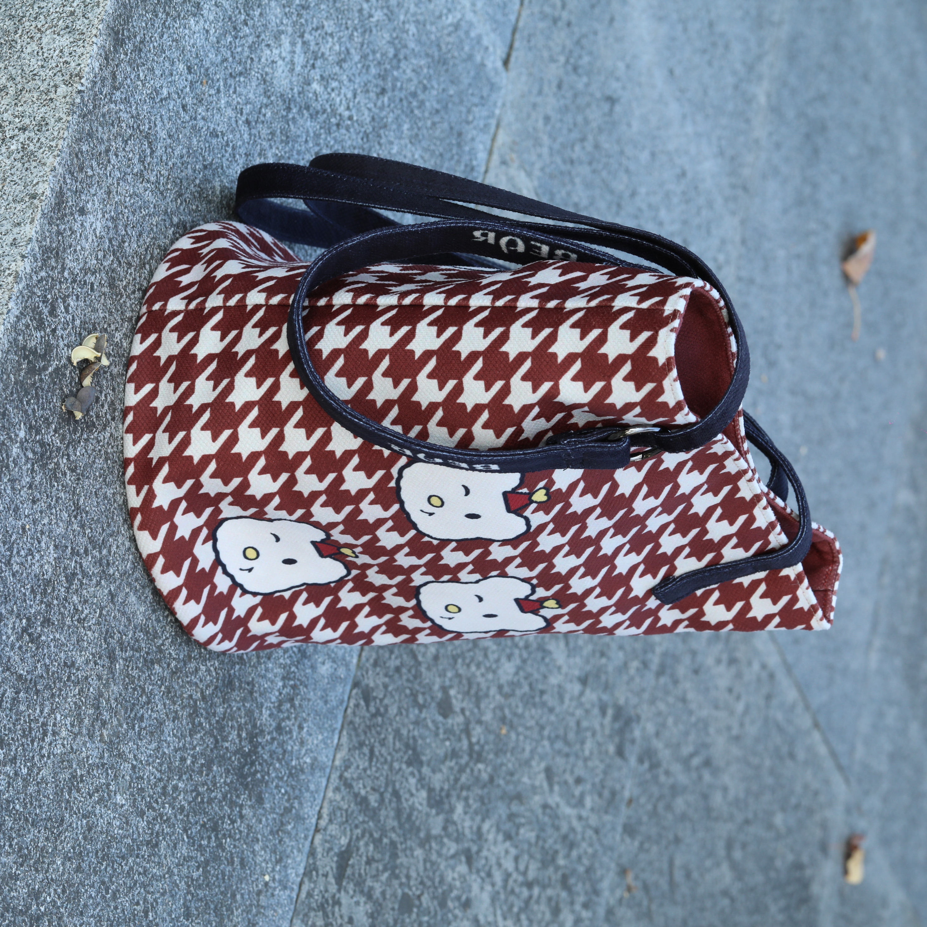 Cute Red Plaid Tote Bag with Cartoon Print