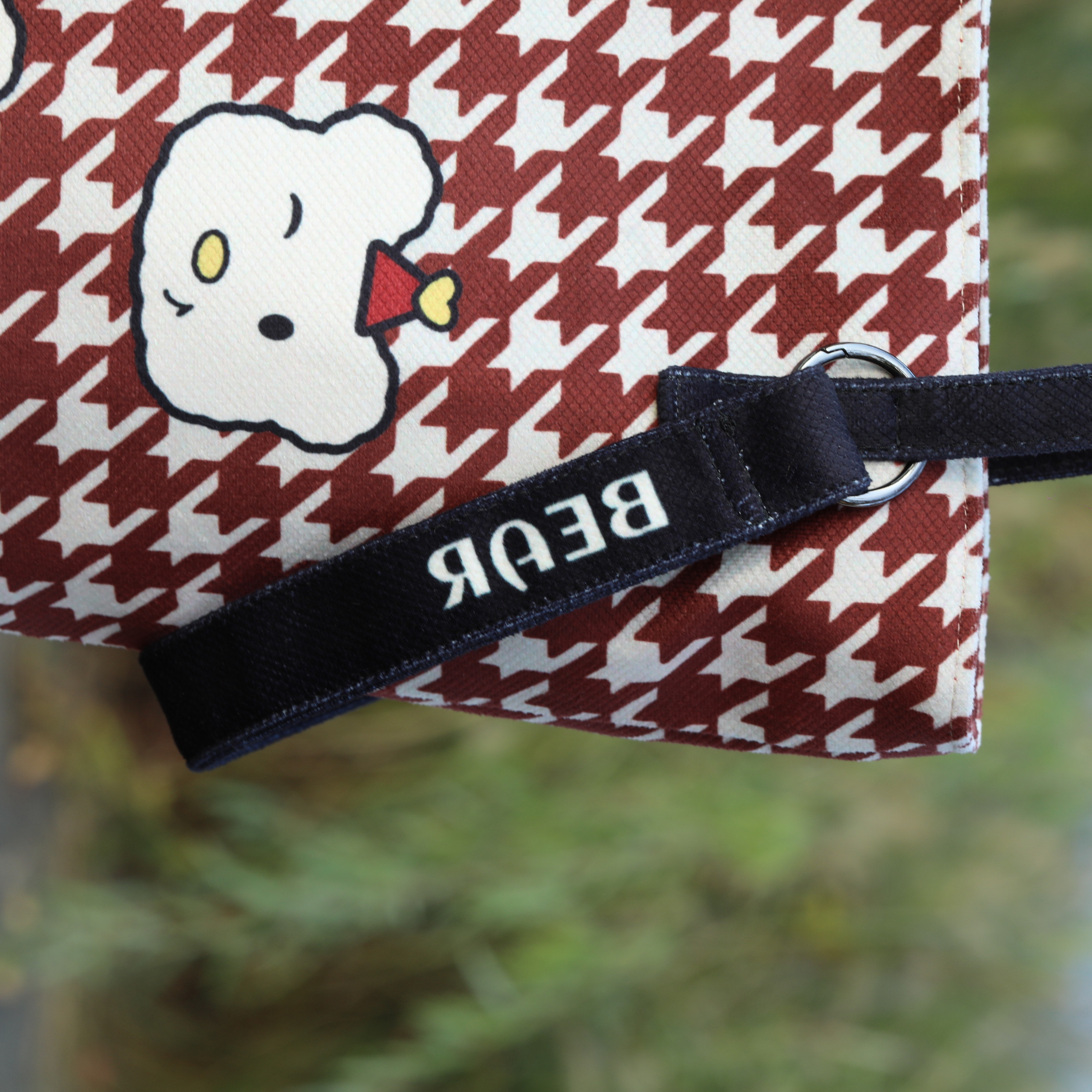 Cute Red Plaid Tote Bag with Cartoon Print