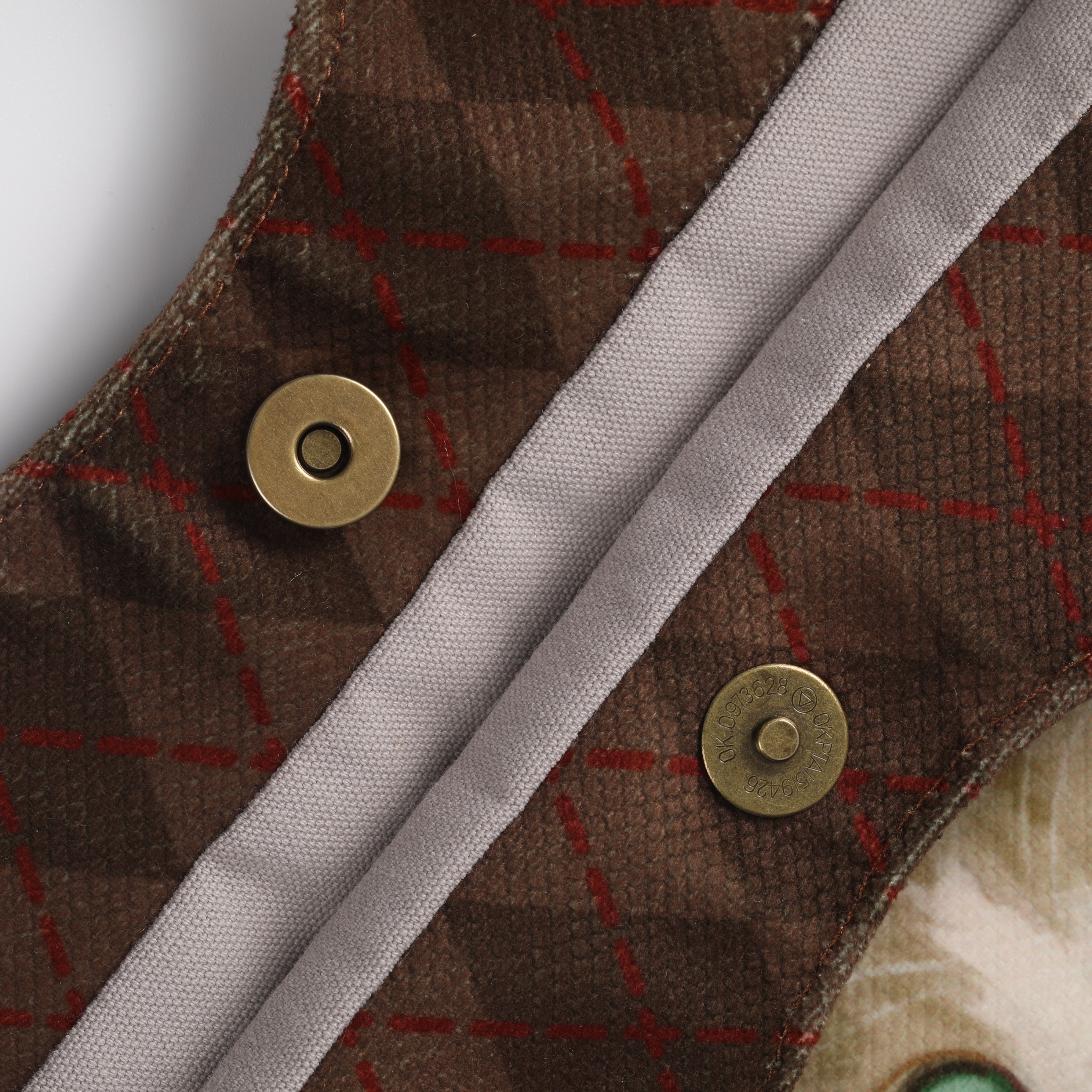 Vintage Brown Plaid Tote Bag with Cat Embroidery