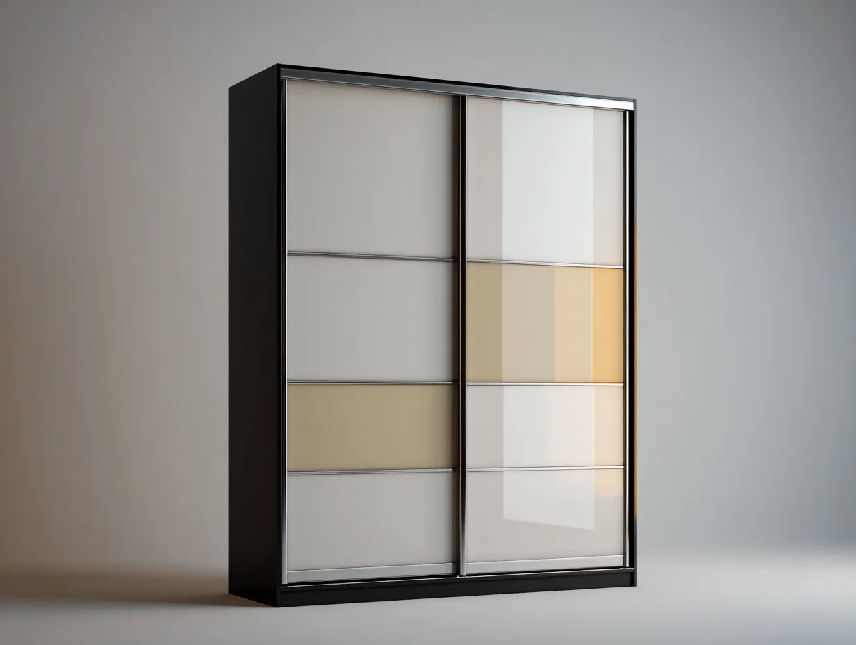 Armadio con ante scorrevoli - vetro-metallo - 204x61x210 cm - nero-bianco - stile moderno-Bamboogoden